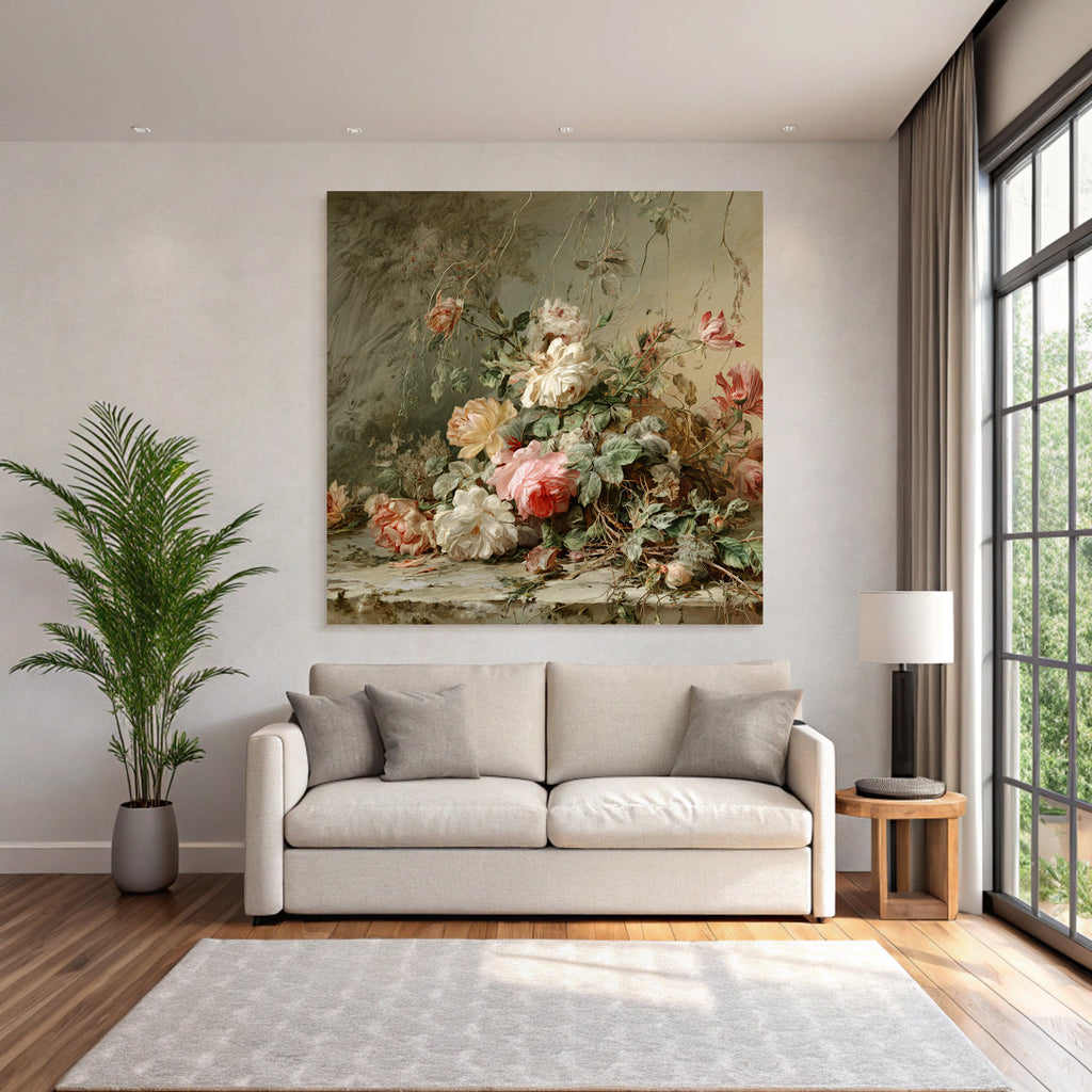 Klassisches Stilleben Mit Rosen Und Grunem Laub