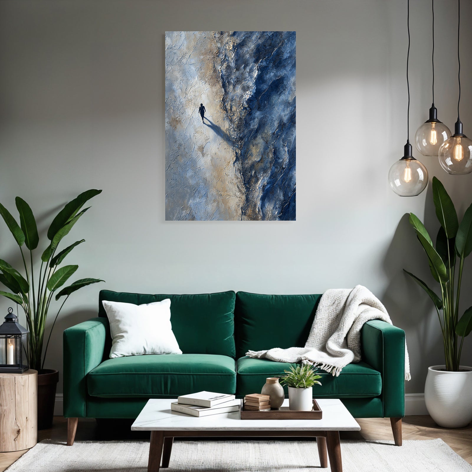 Yoga Meditation Einsame Figur Im Abstrakten Landschaft Blue Beige | Yoga und Meditation | Themen und Hobbys