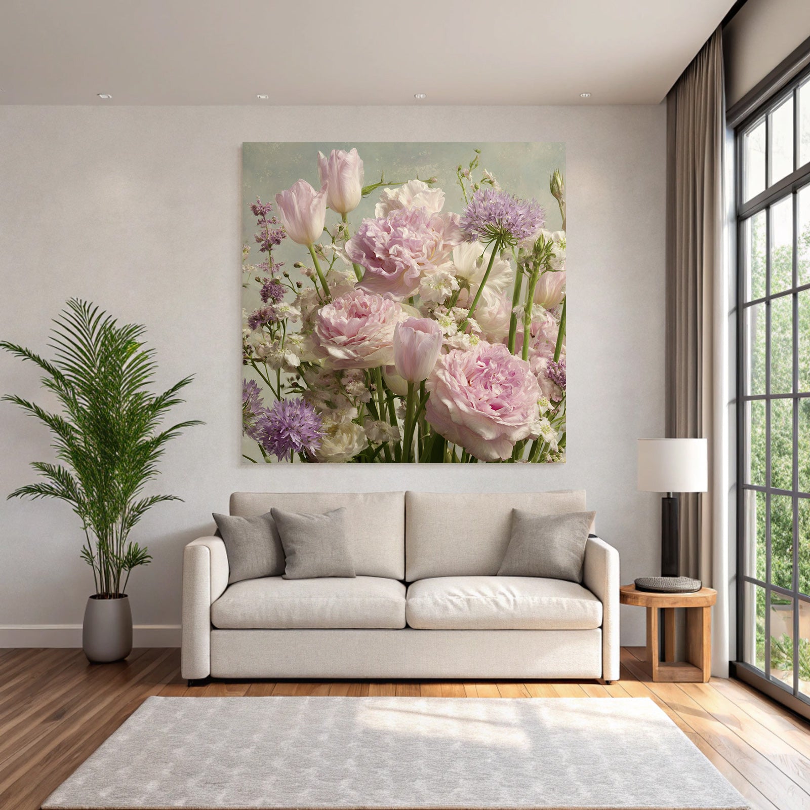 Sanftes Pastell Arrangement Aus Tulpen Und Pfingstrosen