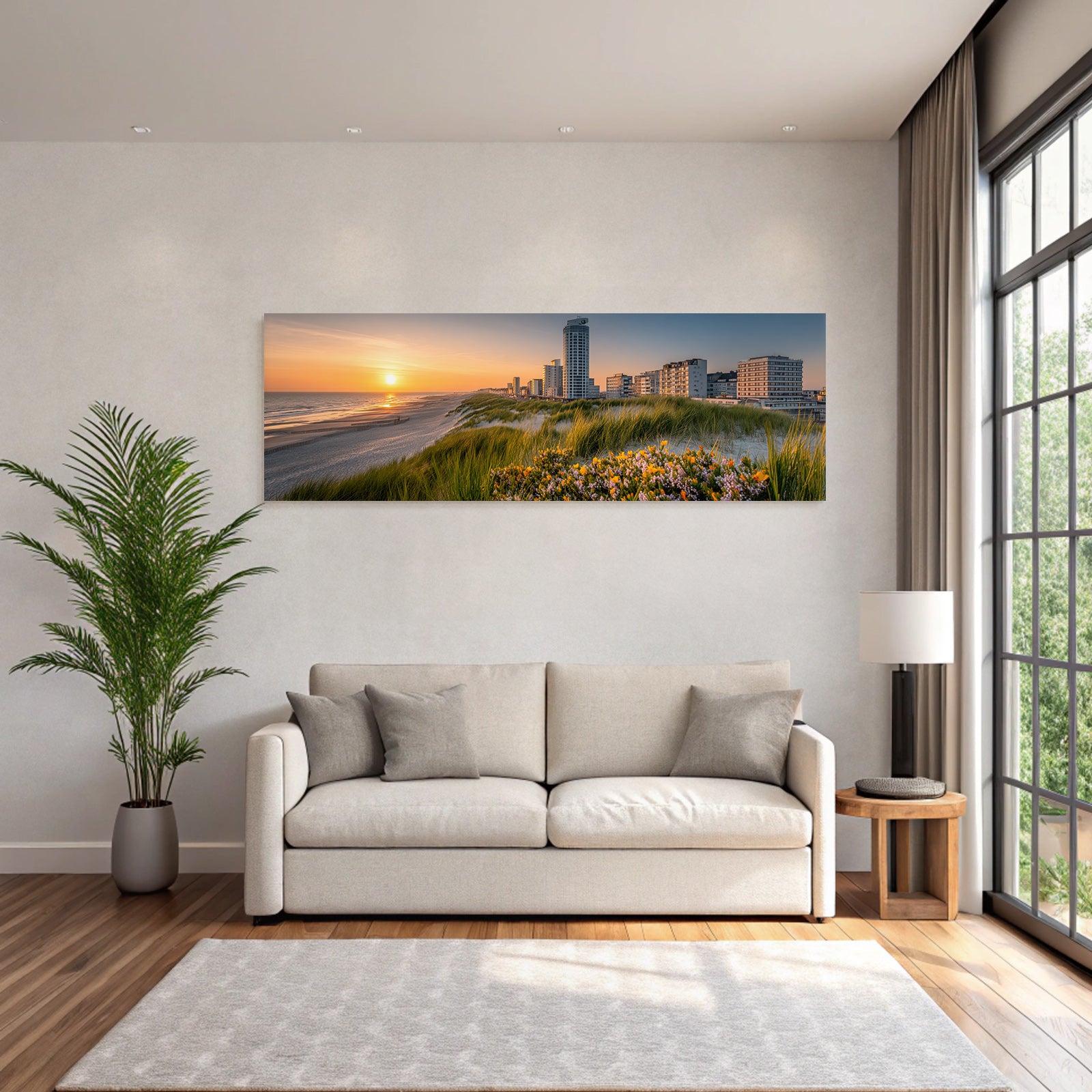Küstensonnenuntergang Moderne Stadt Blumen Strand | Duenen und Heide | Landschaften