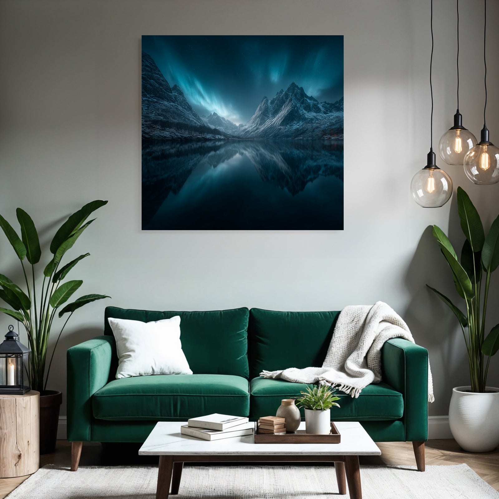 Polarlicht Beruhigende Nachtlandschaft Mit Northern Lights Und Gebirgen | Fjorde und Gletscher | Landschaften