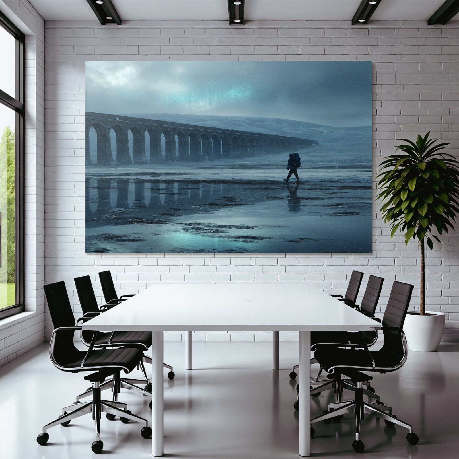 Polarlicht Einsame Figur Auf Reflektierender Fläche Unter Nebligem Himmel | Fjorde und Gletscher | Landschaften