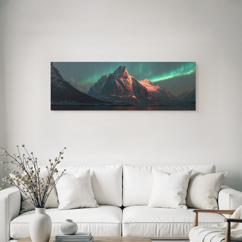 Polarlicht Atemberaubende Naturlandschaft Mit Aurora Borealis Und Bergen | Fjorde und Gletscher | Landschaften