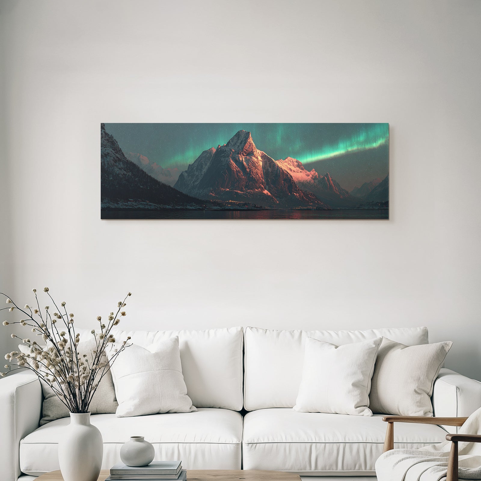 Polarlicht Atemberaubende Naturlandschaft Mit Aurora Borealis Und Bergen | Fjorde und Gletscher | Landschaften