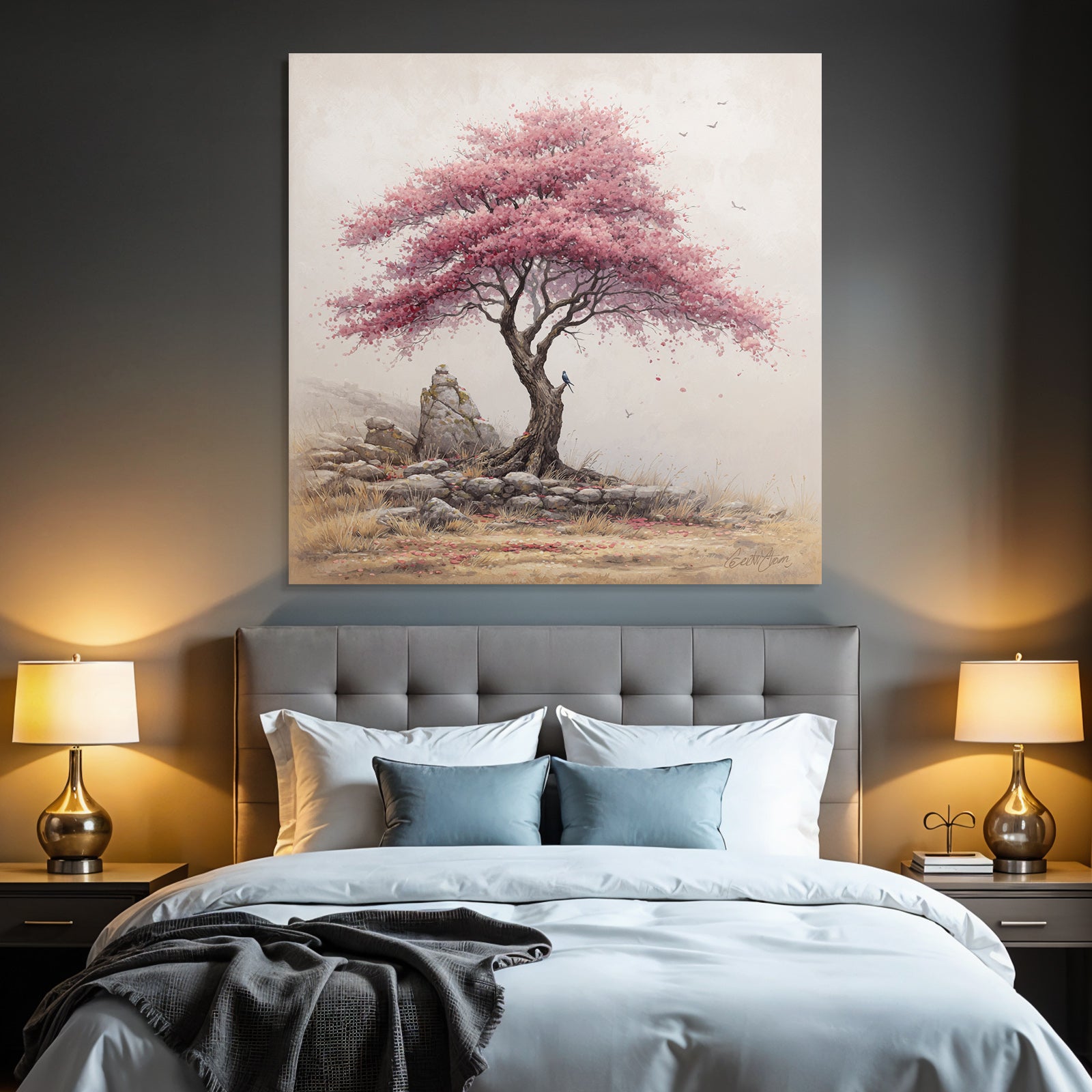 Schöner Baum Mit Rosa Blüten In Ruhiger Landschaft