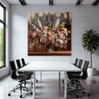 Trocken Retro Flowers Blumiges Arrangement In Ornamentalem Vase Mit Holz Hintergrund