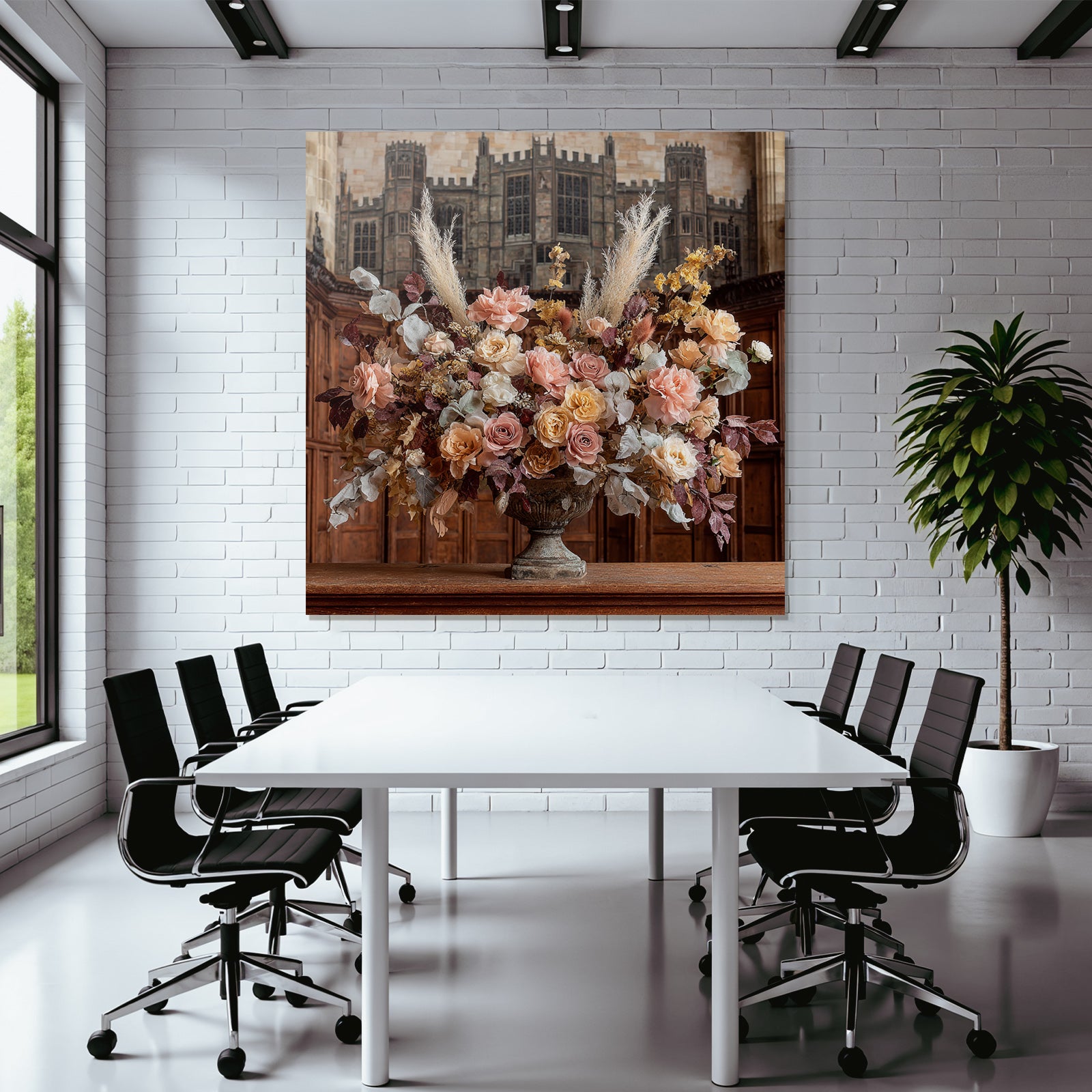 Trocken Retro Flowers Blumiges Arrangement In Ornamentalem Vase Mit Holz Hintergrund