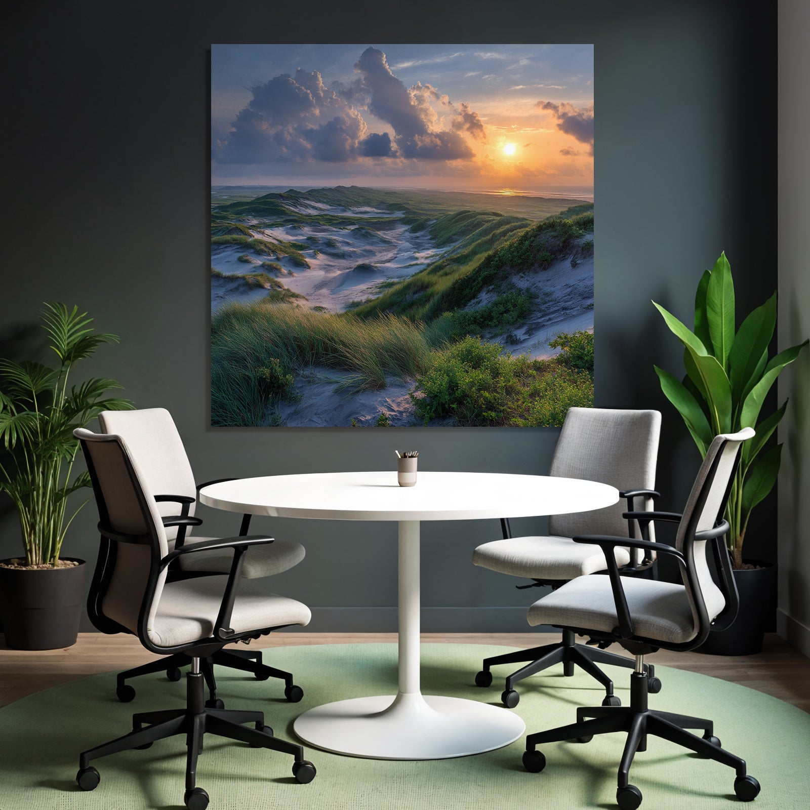 Ruhige Landschaft Sanddünen Horizontfarbiger Sonnenuntergang | Duenen und Heide | Landschaften