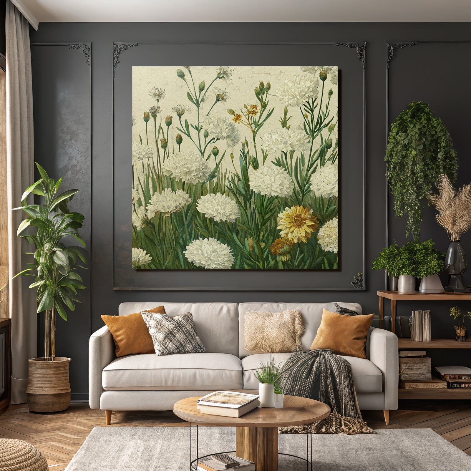 Botanische Illustration Weisse Und Gelbe Auf Vergilbtem Hintergrund