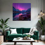 Polarlicht Schöne Natur Landschaft Mit See Und Bergen Und Altem Auto | Fjorde und Gletscher | Landschaften