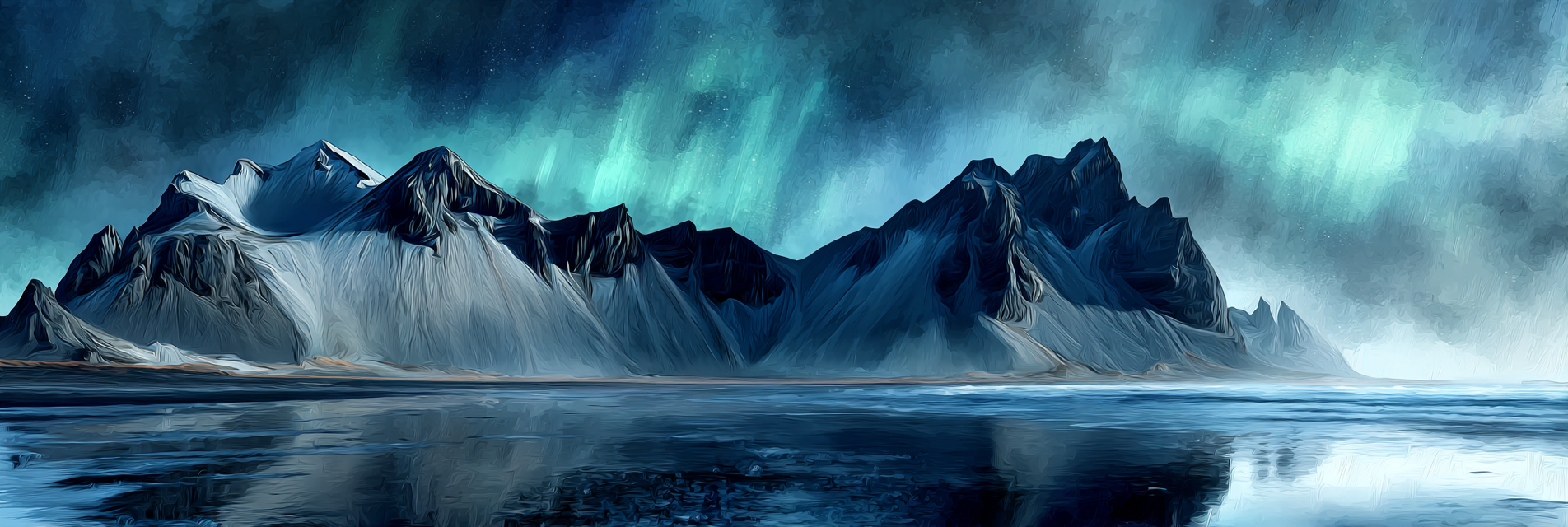 Polarlicht Dramatische Berge Unter Dem Nordlicht Reflektion Im Wasser | Fjorde und Gletscher | Landschaften