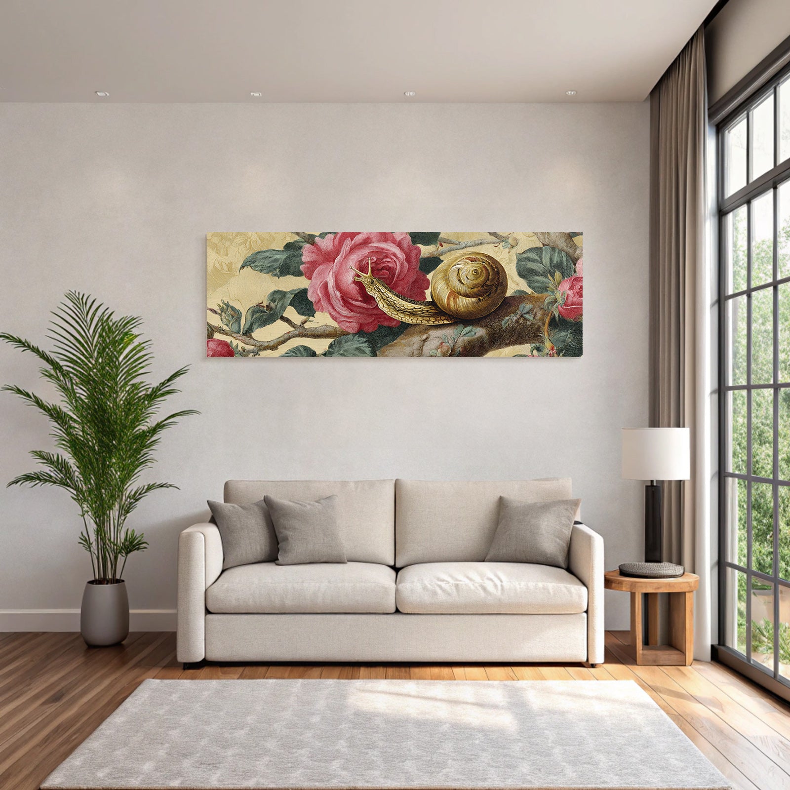 Schnecke Und Rosen Mit Grünen Pflanzen