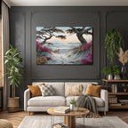 Szenenlandschaft Mit Strand Und Fox Unter Bergen Und Blumen | Duenen und Heide | Landschaften