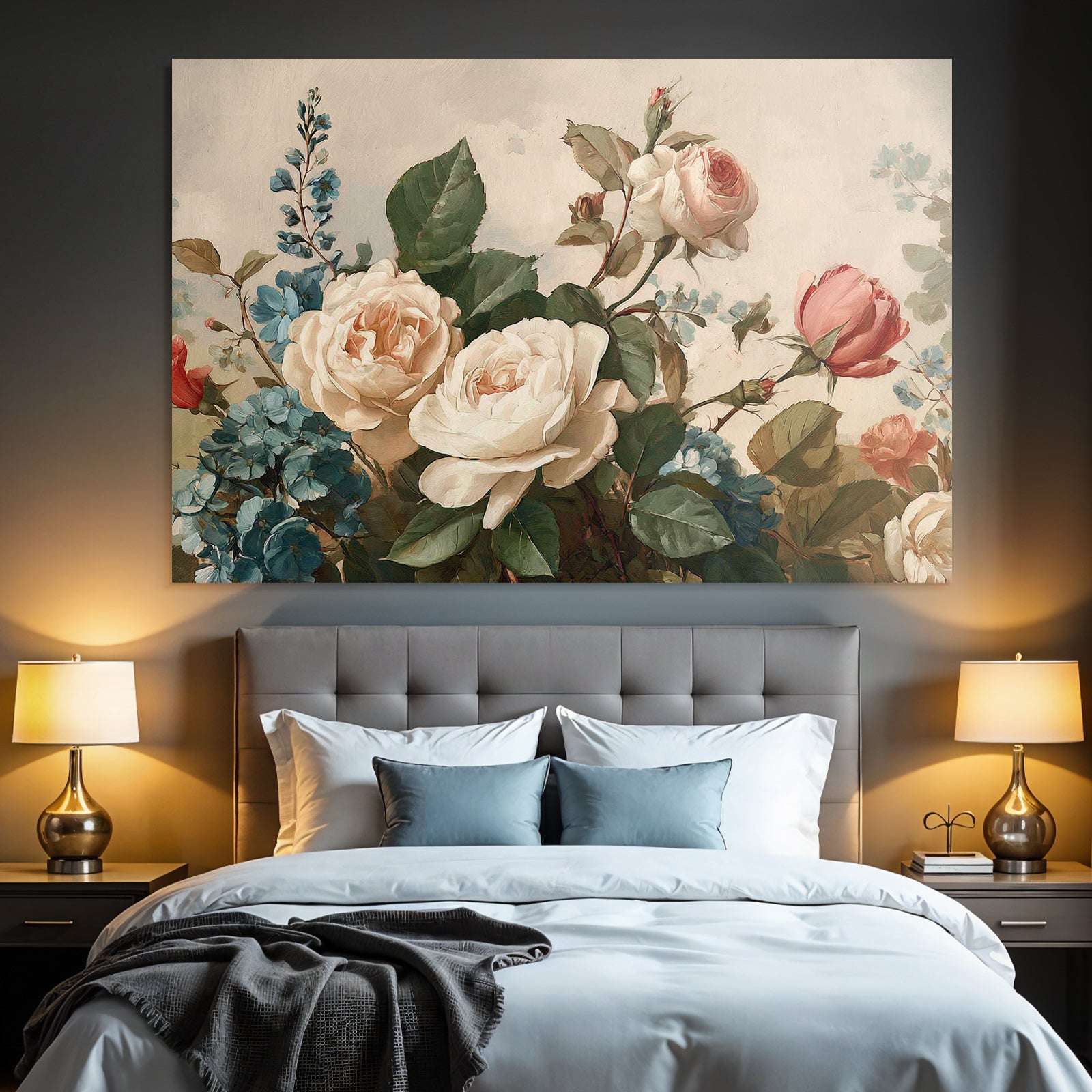 Gemälde Rosen Und Blaü Blüten