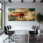 Vintage Biplane Roter Himmel Mit Nebel Kunstwerk | Flugzeuge | Mobilitaet und Technik