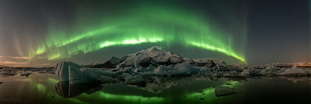 Polarlicht Aurora Borealis Icebergs Mountains Reflection Norwegen | Fjorde und Gletscher | Landschaften