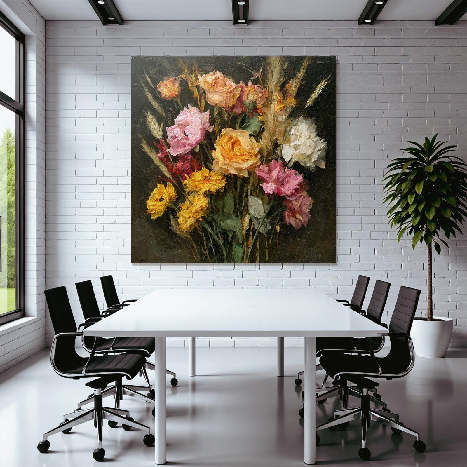 Trocken Retro Flowers Strauss Verschiedene Rosen Vibrante Farben Kunststil