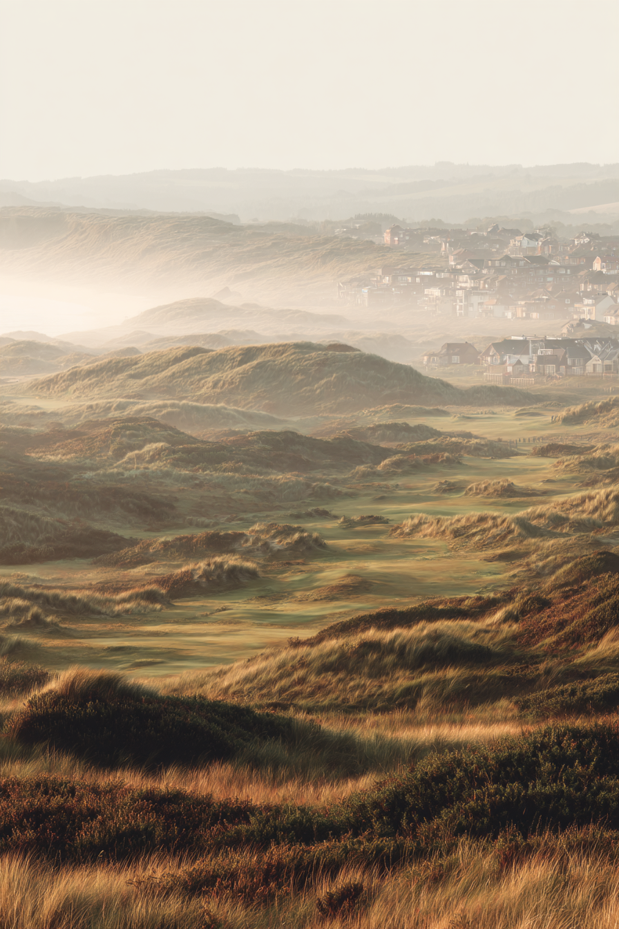 Scenic Landscape Rolling Hills Misty Coastal Area Dawn Dusk | Duenen und Heide | Landschaften