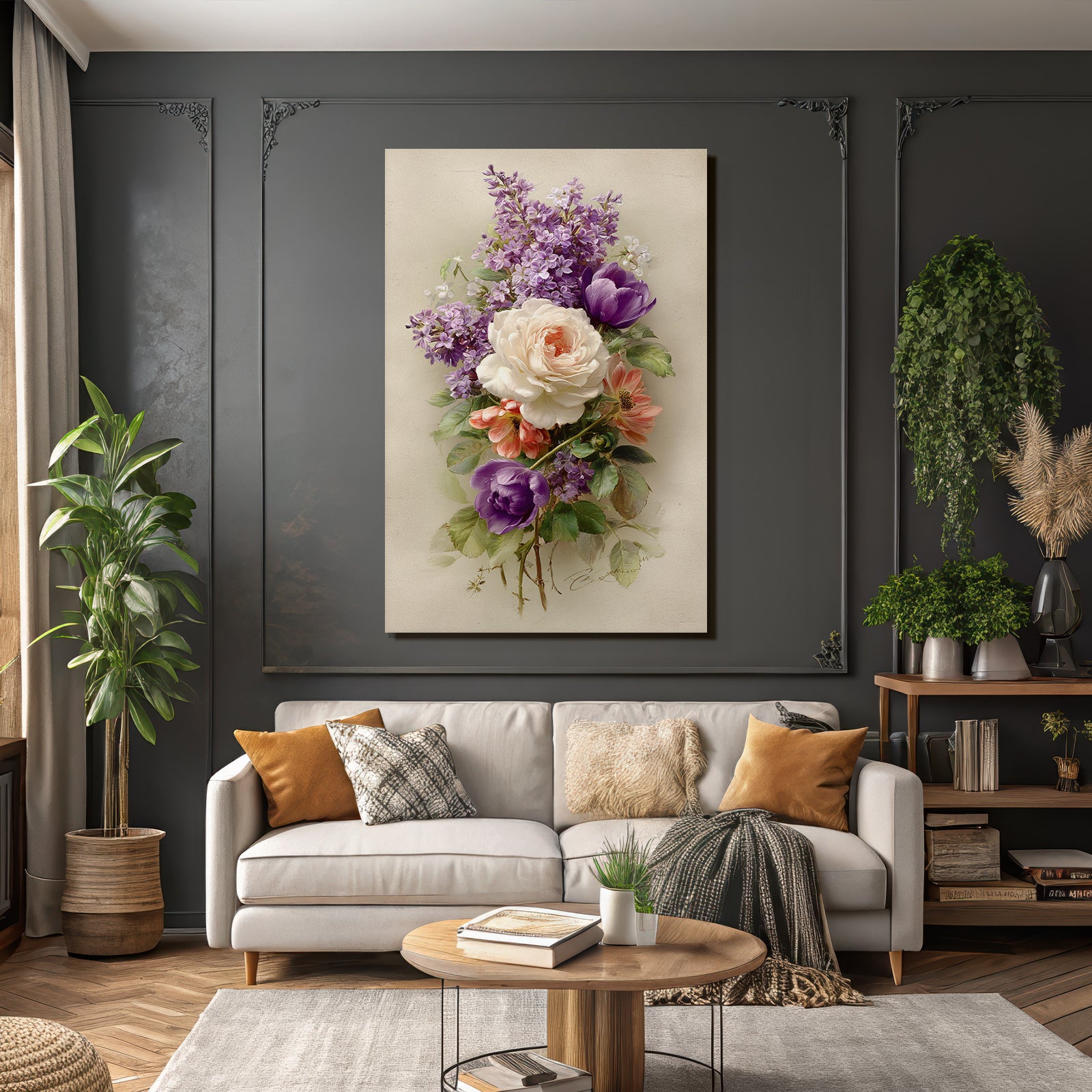 Arrangement Pfingstrosen Tulpen Flieder Und Grünes Laub