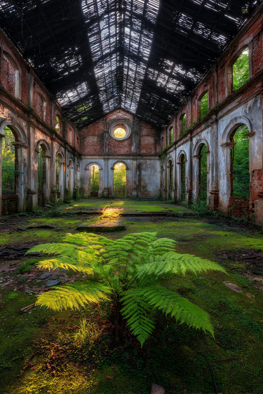 Verwahrloste Überwucherte Bau Hintergrund Ruhe Sonne Farn | Lost Places | Architektur