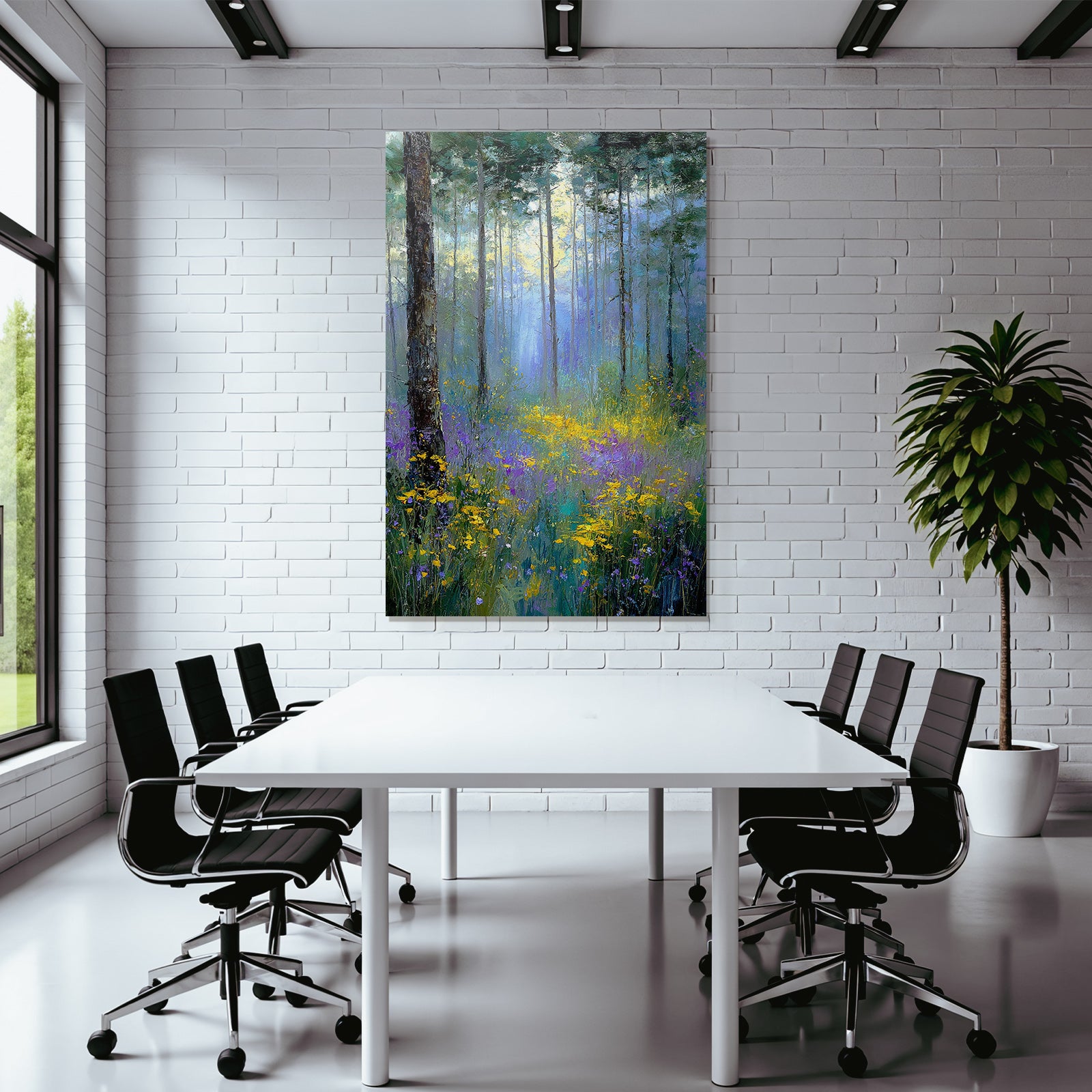 Impressionistischer Wald Mit Sonnenlicht Und Bunten