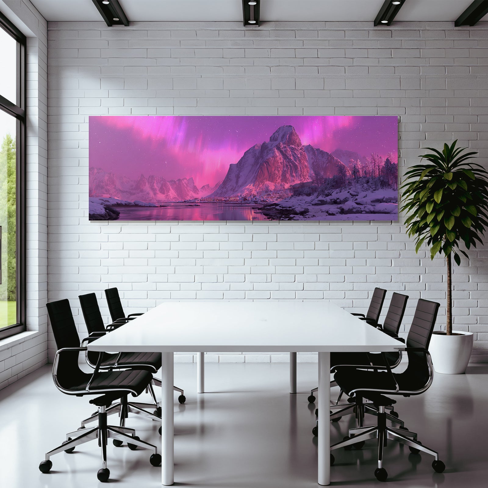 Polarlicht Winterlandschaft Nordlichter Verschneite Berge Beruhigender Wasser Fluss | Fjorde und Gletscher | Landschaften