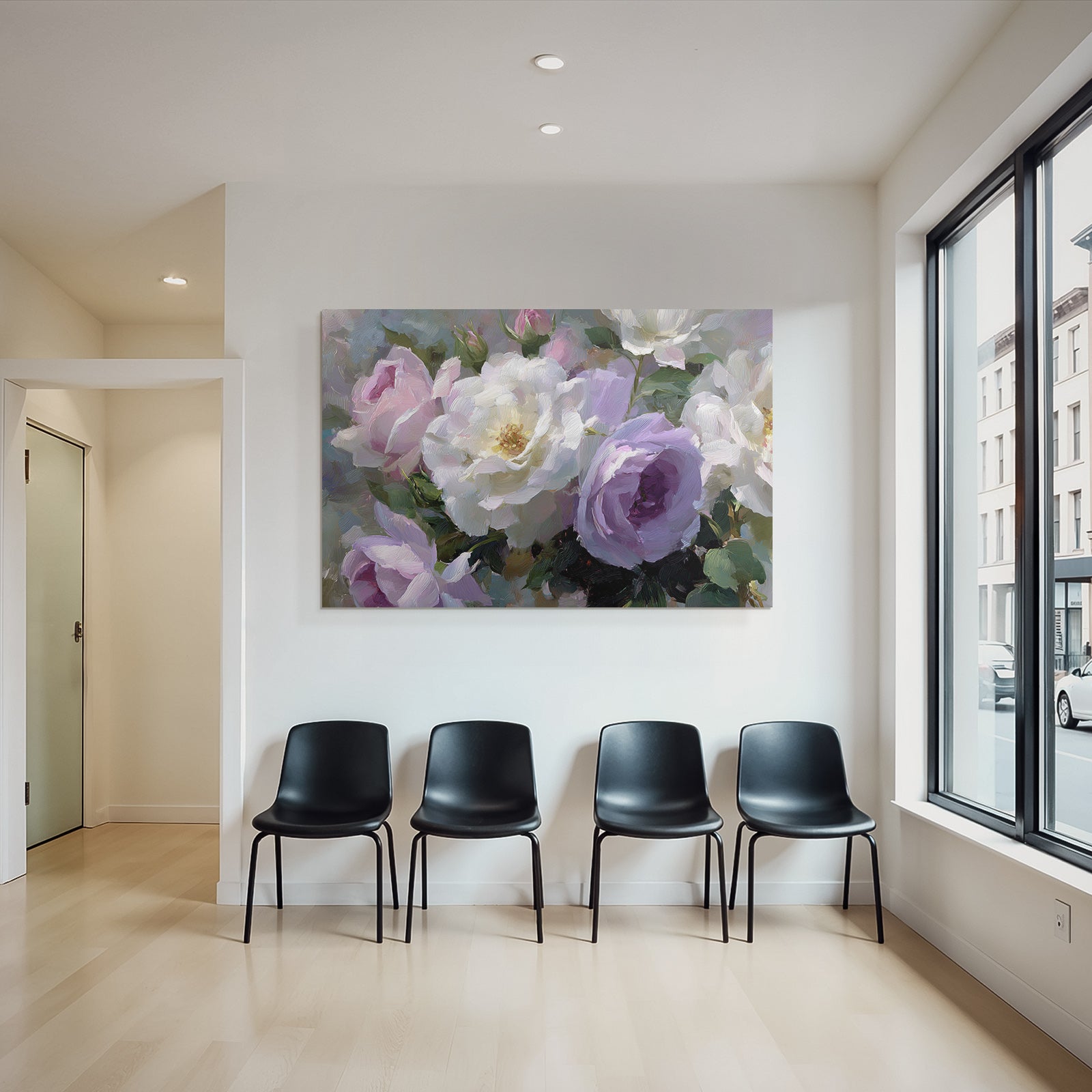 Arrangement Aus Rosen In Rosa Weiss Und Lavendel