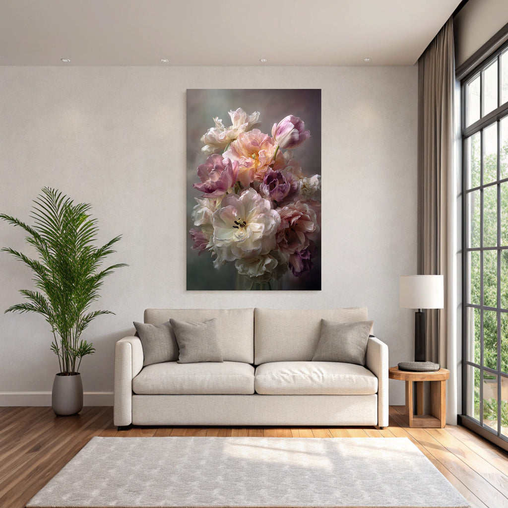 Blumiger Tulpenstrauss In Zarten Pastelltönen