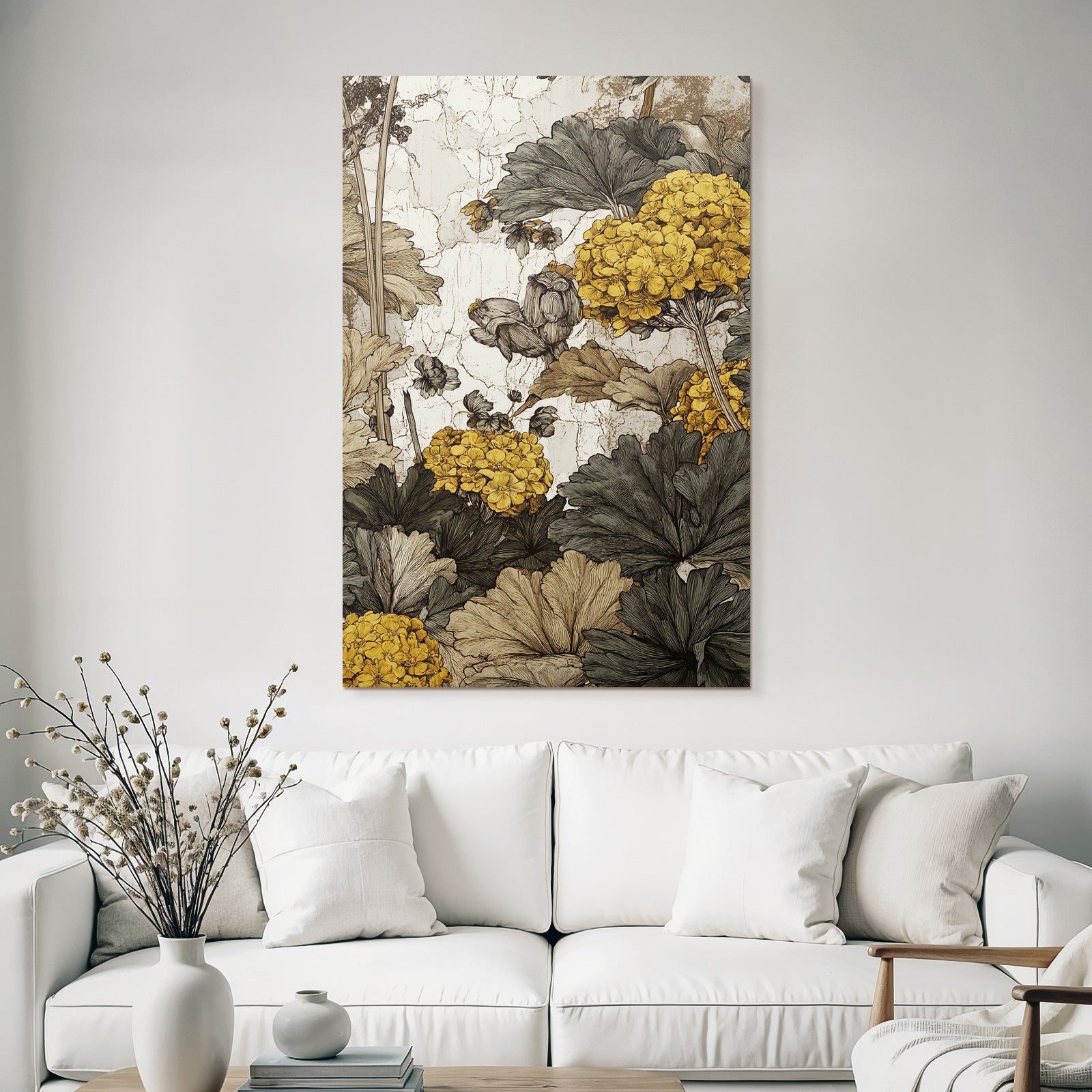 Botanische Illustration Mit Gelben Und Grünen Graün Blättern Auf Gealtertem Hintergrund
