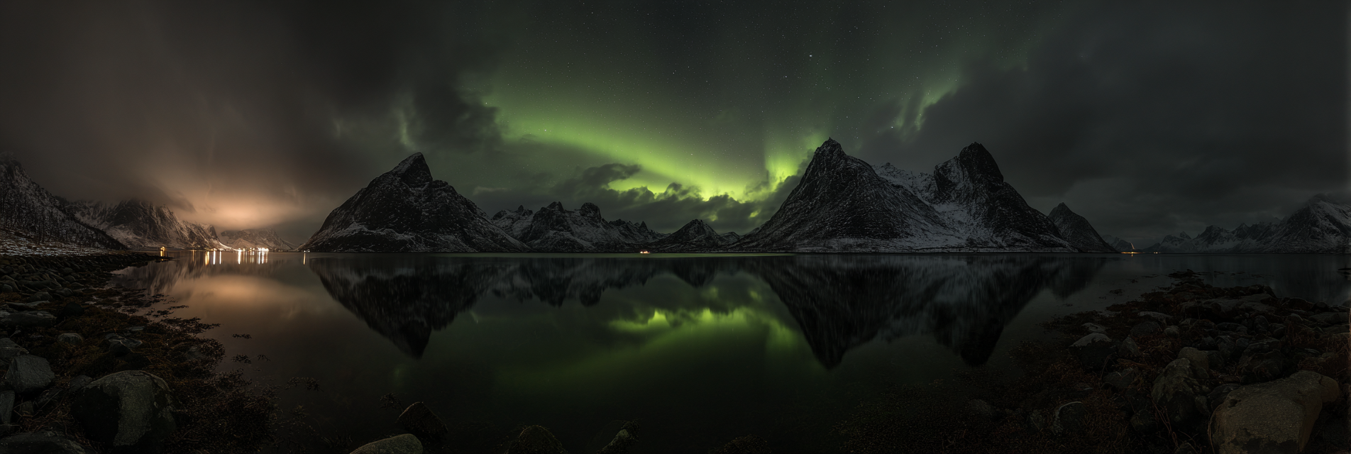 Polarlicht Aurora Borealis Mountains Water Night Landscape Scenery Germany | Fjorde und Gletscher | Landschaften