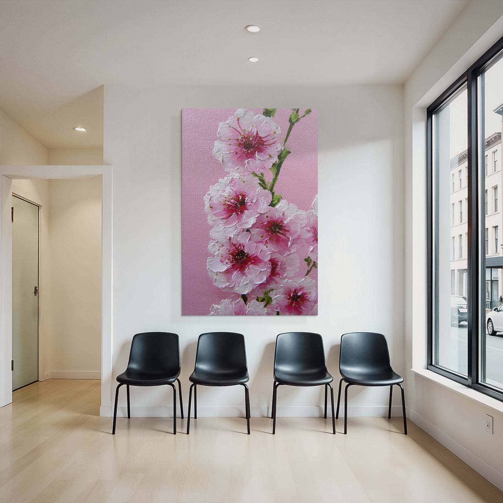 Gemalte Rosa Kirschblüten Auf Rosa Hintergrund