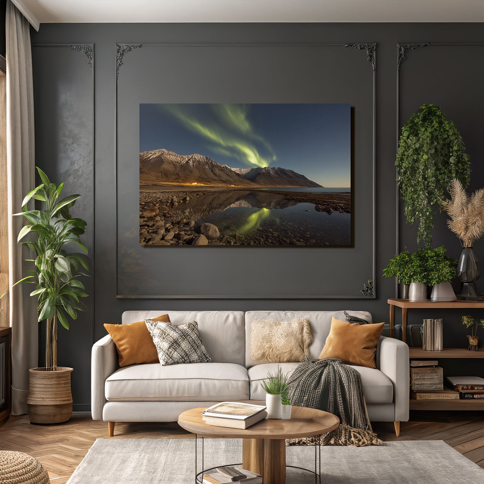 Polarlicht Nordlichter Reflektion Berge Und Wasser Schneebedeckt Ruhe | Fjorde und Gletscher | Landschaften