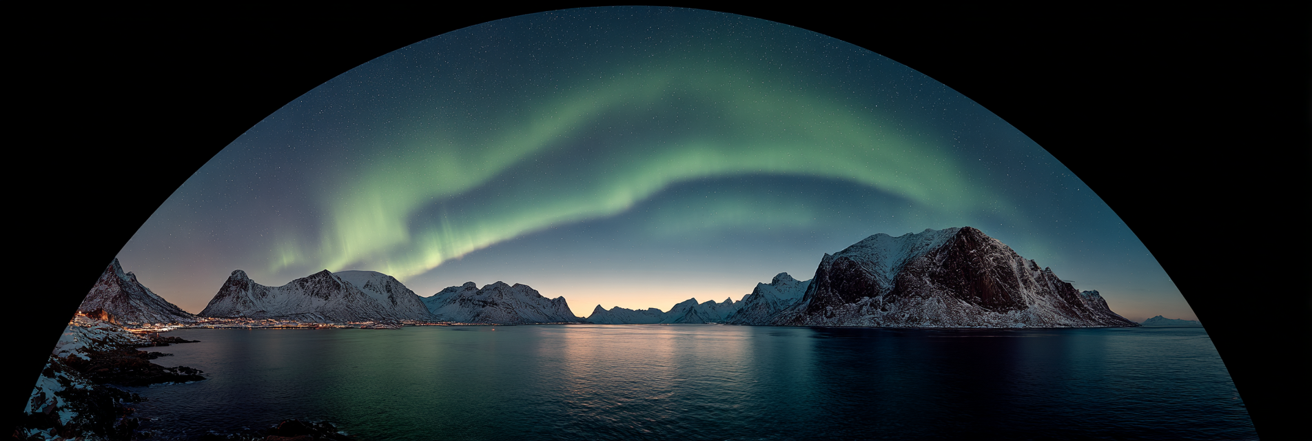 Polarlicht Nordlichter Nachts Schneebedeckte Landschaft Reflexionen | Fjorde und Gletscher | Landschaften