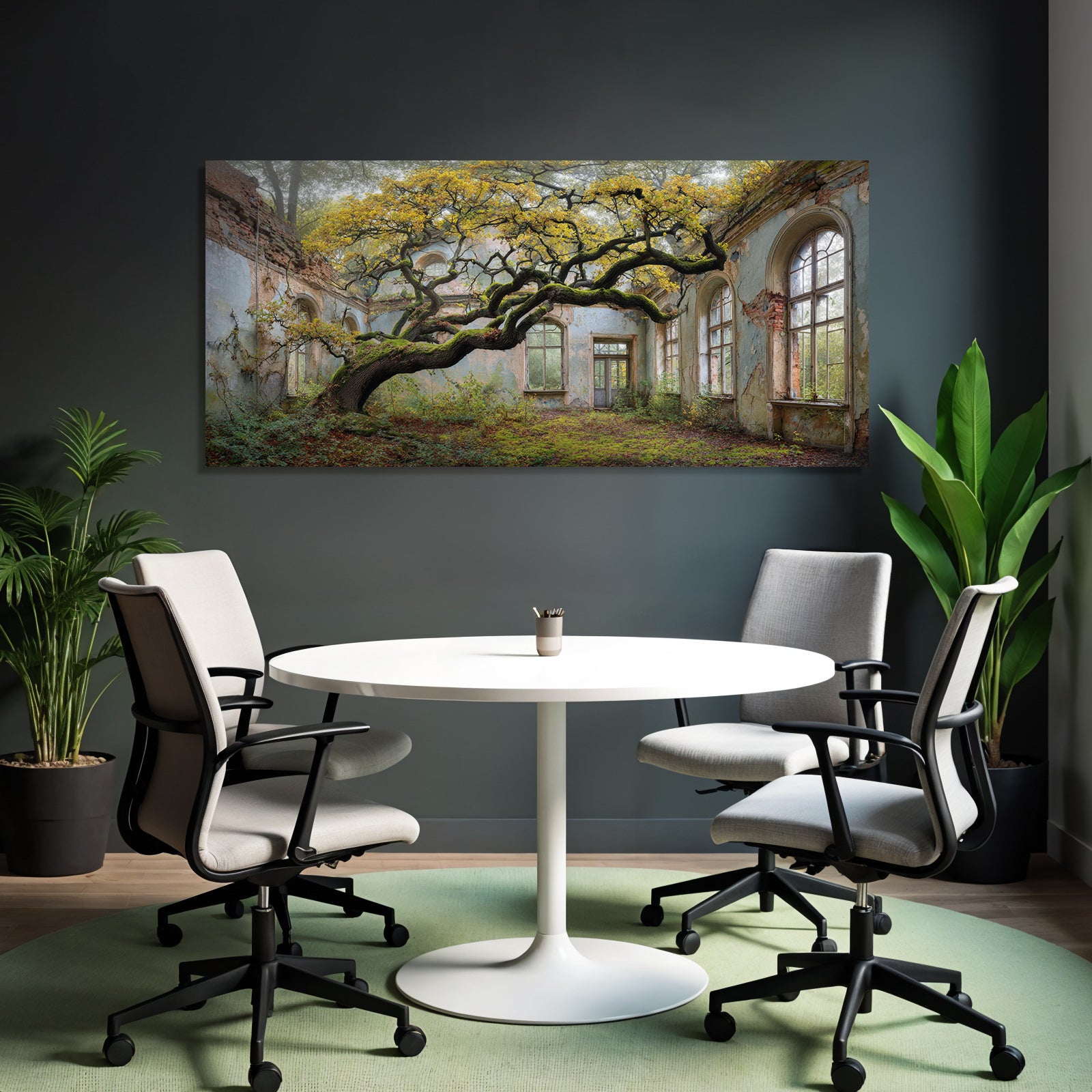 Verwilderter Raum Mit Baum Und Verfallenen Wänden | Lost Places | Architektur