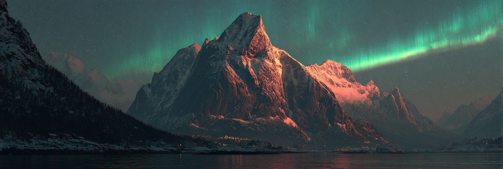 Polarlicht Atemberaubende Naturlandschaft Mit Aurora Borealis Und Bergen | Fjorde und Gletscher | Landschaften
