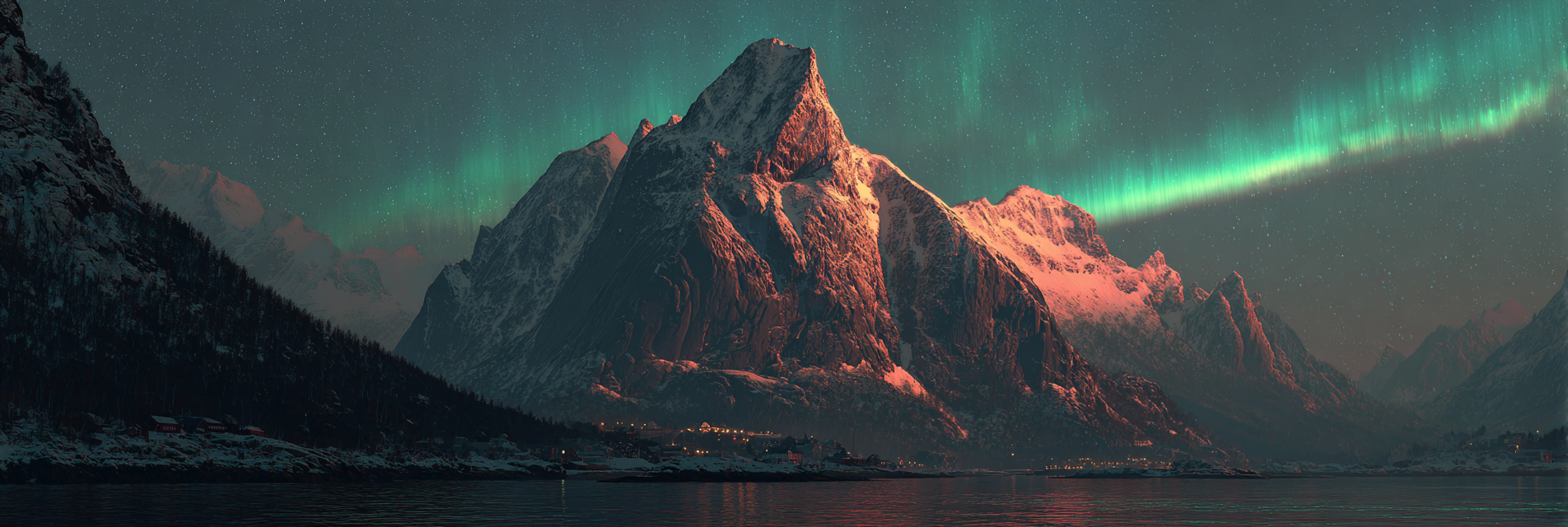 Polarlicht Atemberaubende Naturlandschaft Mit Aurora Borealis Und Bergen | Fjorde und Gletscher | Landschaften