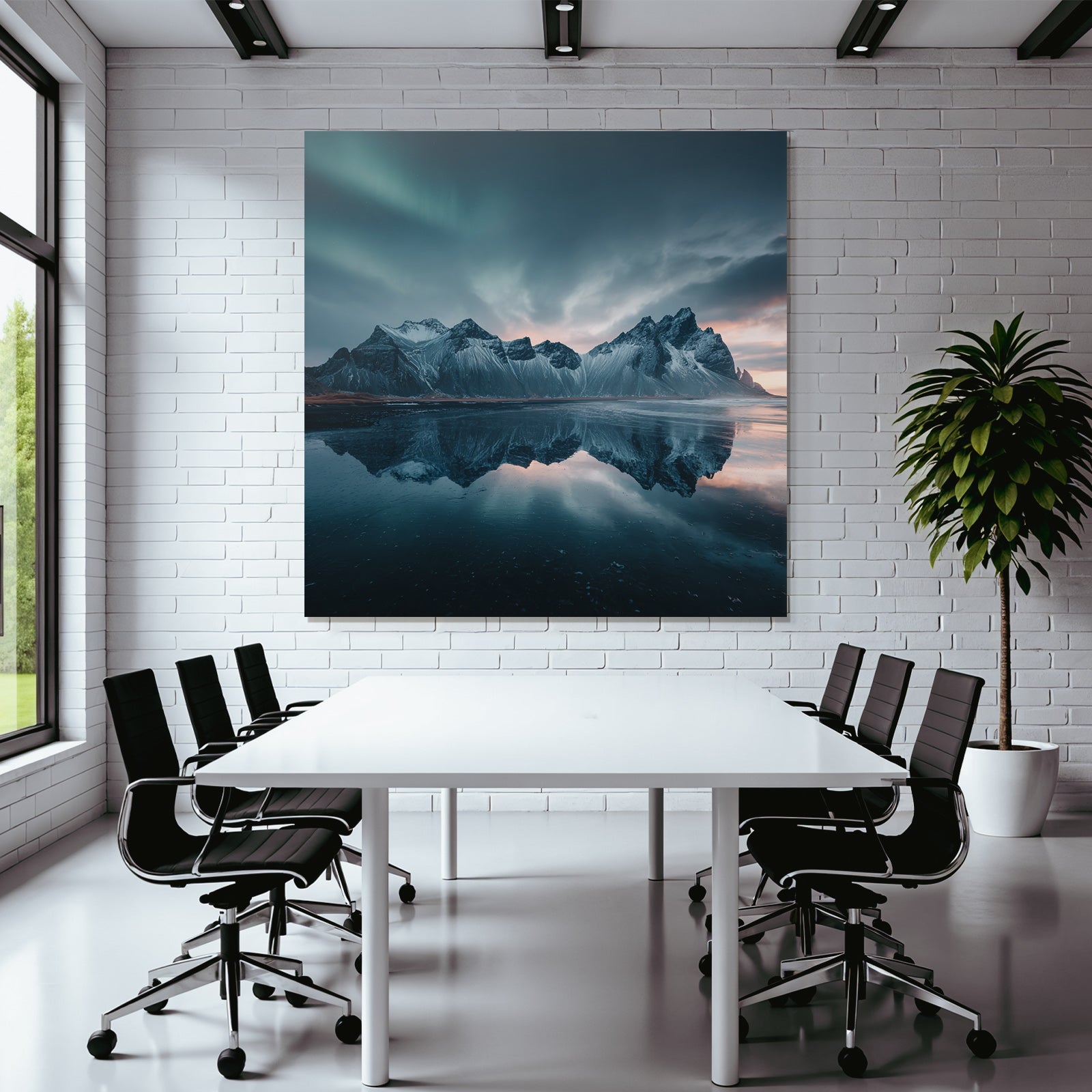 Polarlicht Dramatische Landlandschaft Mit Bergen Und Aurora Borealis | Fjorde und Gletscher | Landschaften