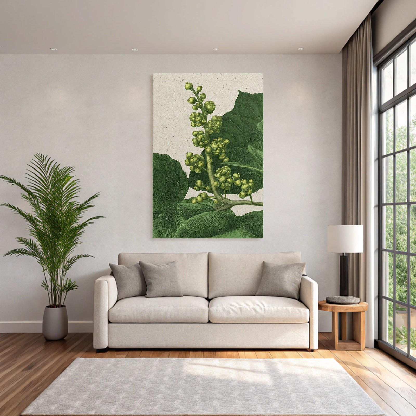 Botanische Illustration Mit Grünen Blättern Und Fruchtständen