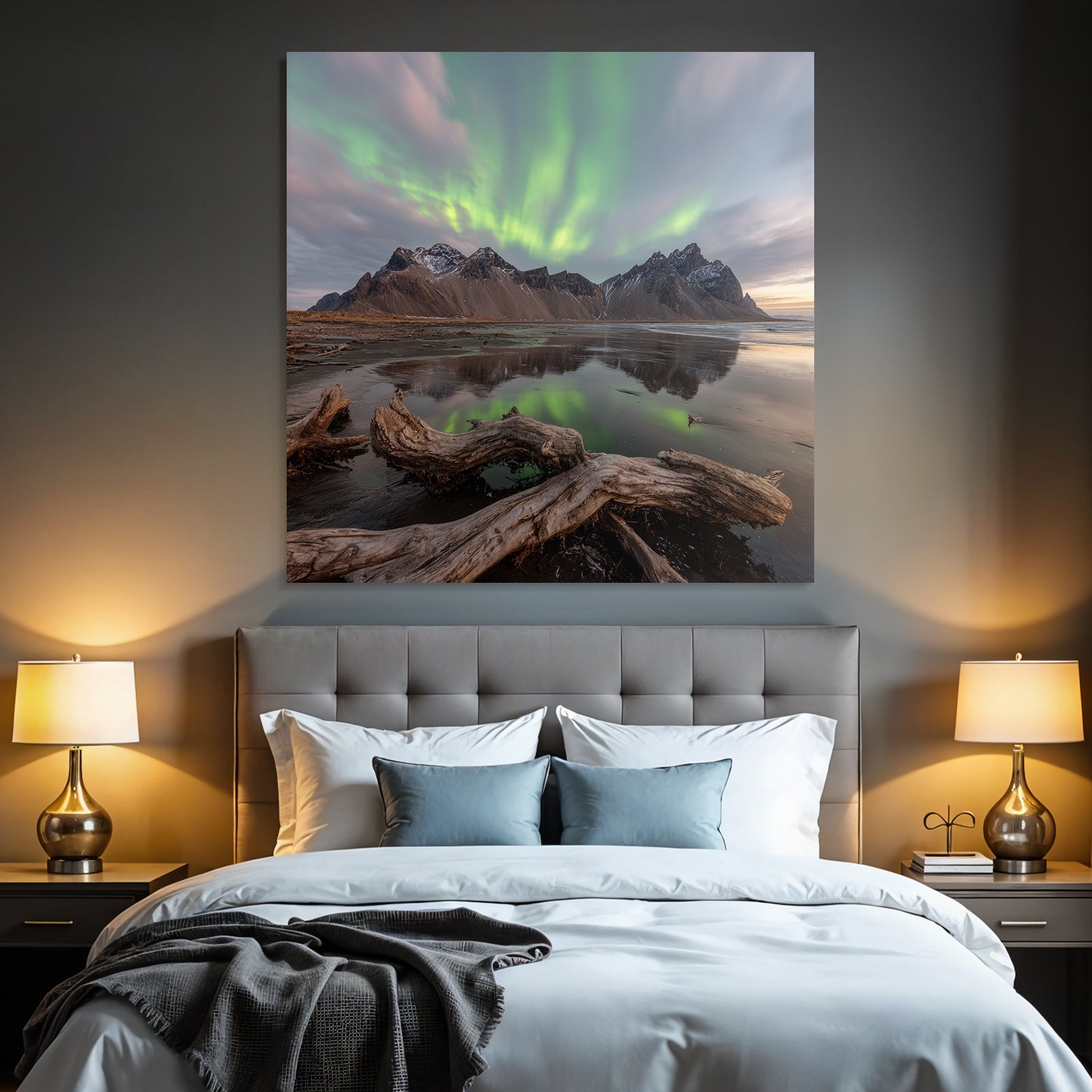 Polarlicht Natürliche Landschaft Mit Aurora Borealis Und Reflexionen | Fjorde und Gletscher | Landschaften
