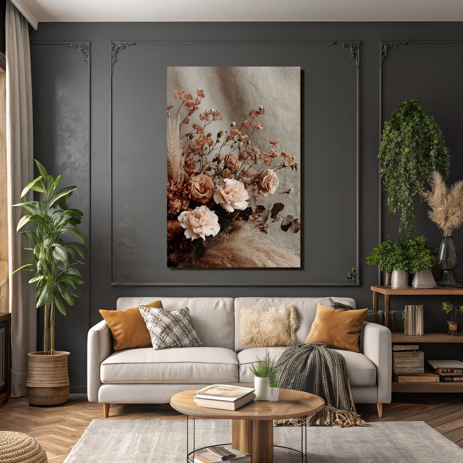 Trocken Retro Flowers Bouqüt Austrockneter Und Frischer Mit Peachfarbenen Rosen