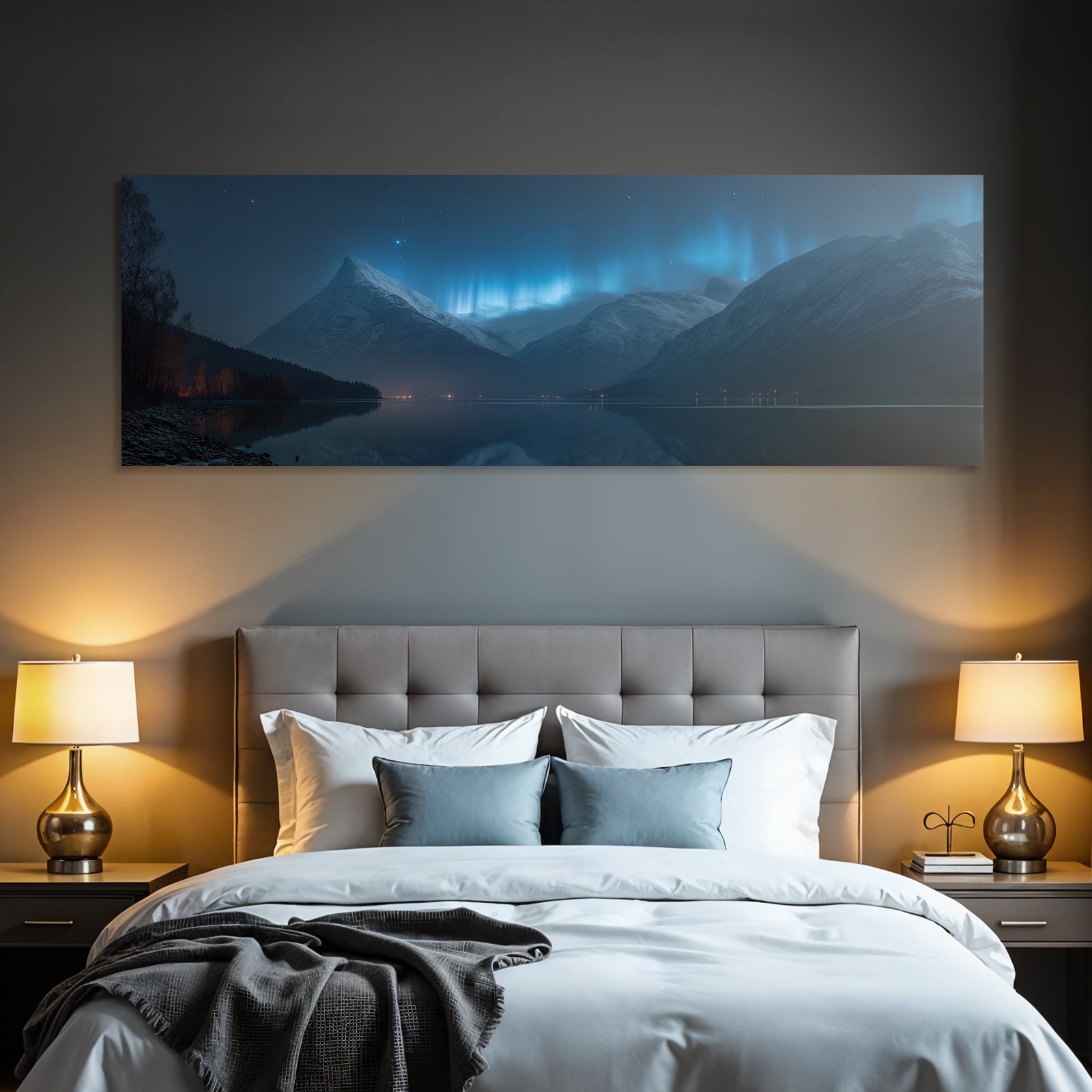 Polarlicht Nachtlandschaft Mit Aurora Borealis Und Reflexion Im Wasser | Fjorde und Gletscher | Landschaften