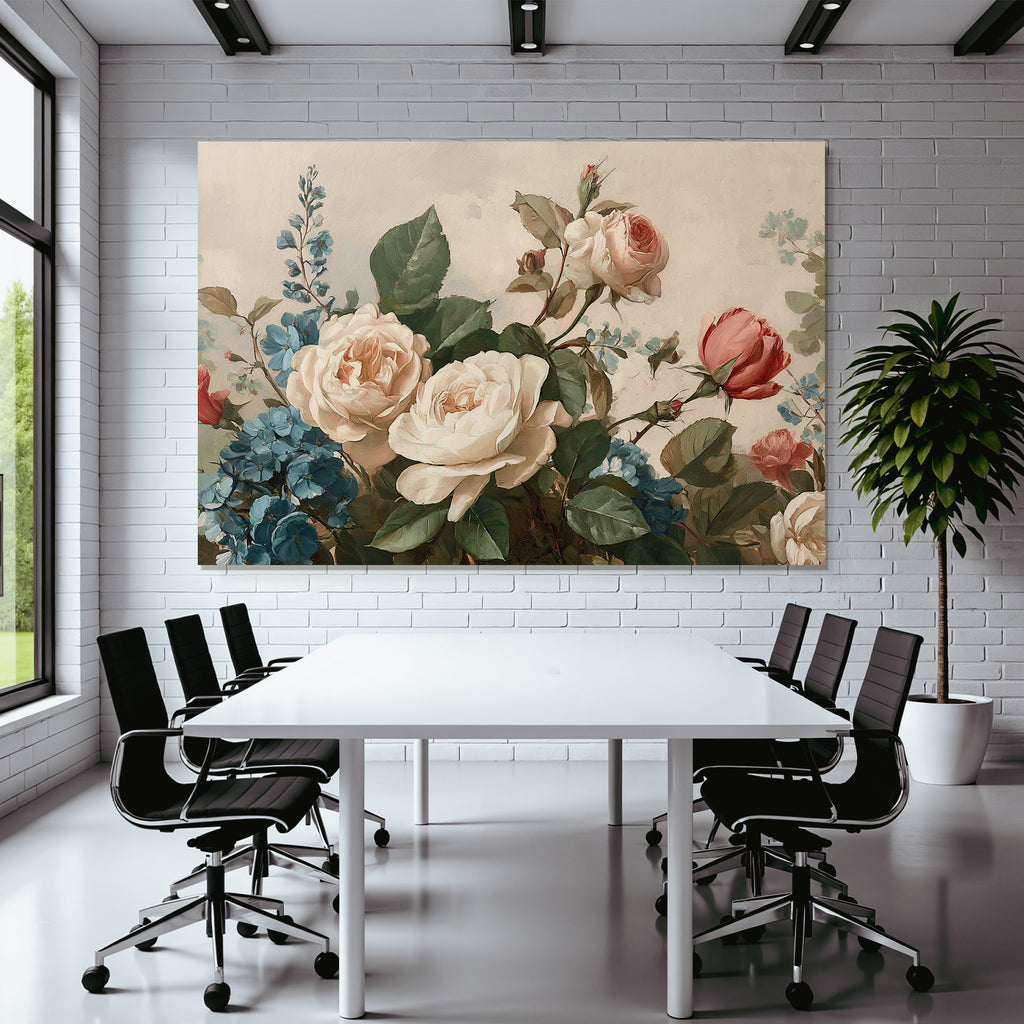 Gemälde Rosen Und Blaü Blüten