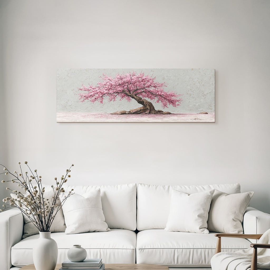 Schöner Baum Mit Rosa Blüten Auf Graüm Hintergrund