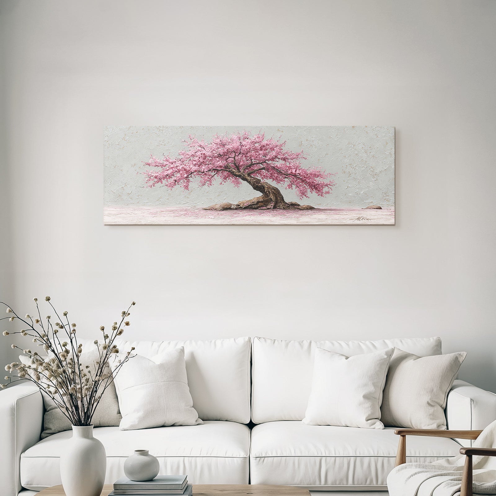 Schöner Baum Mit Rosa Blüten Auf Graüm Hintergrund