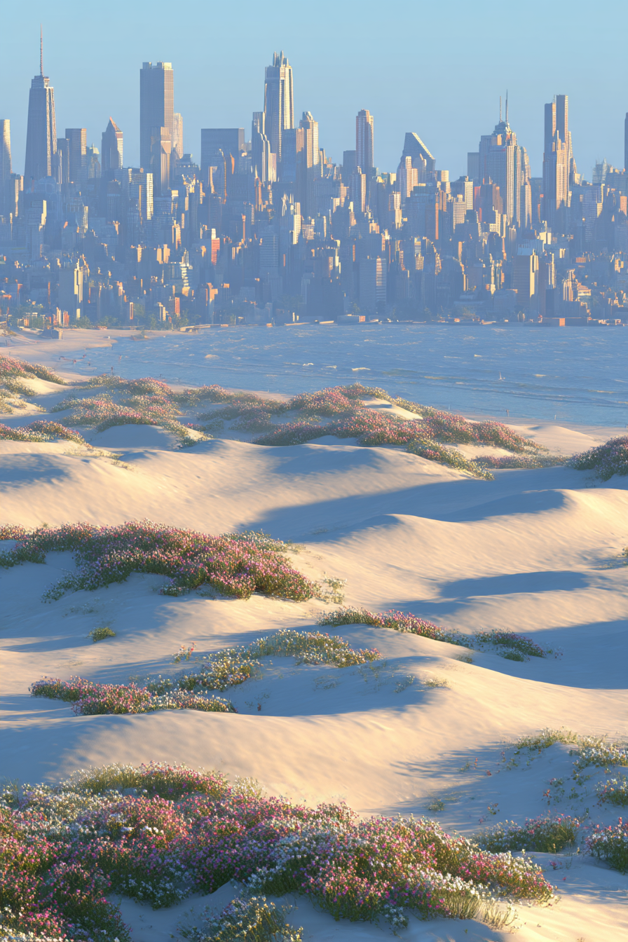 Sanddünen Blumen Stadt Skyline Küste | Duenen und Heide | Landschaften