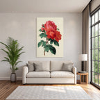 Botanische Illustration Roter Rosen Im Vollblute Mit Blütenknospen Und Grünen Blättern