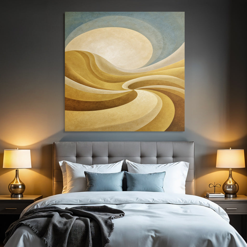 Yoga Meditation Abstrakte Landscape Gold Und Creme Mit Sonne | Yoga und Meditation | Themen und Hobbys
