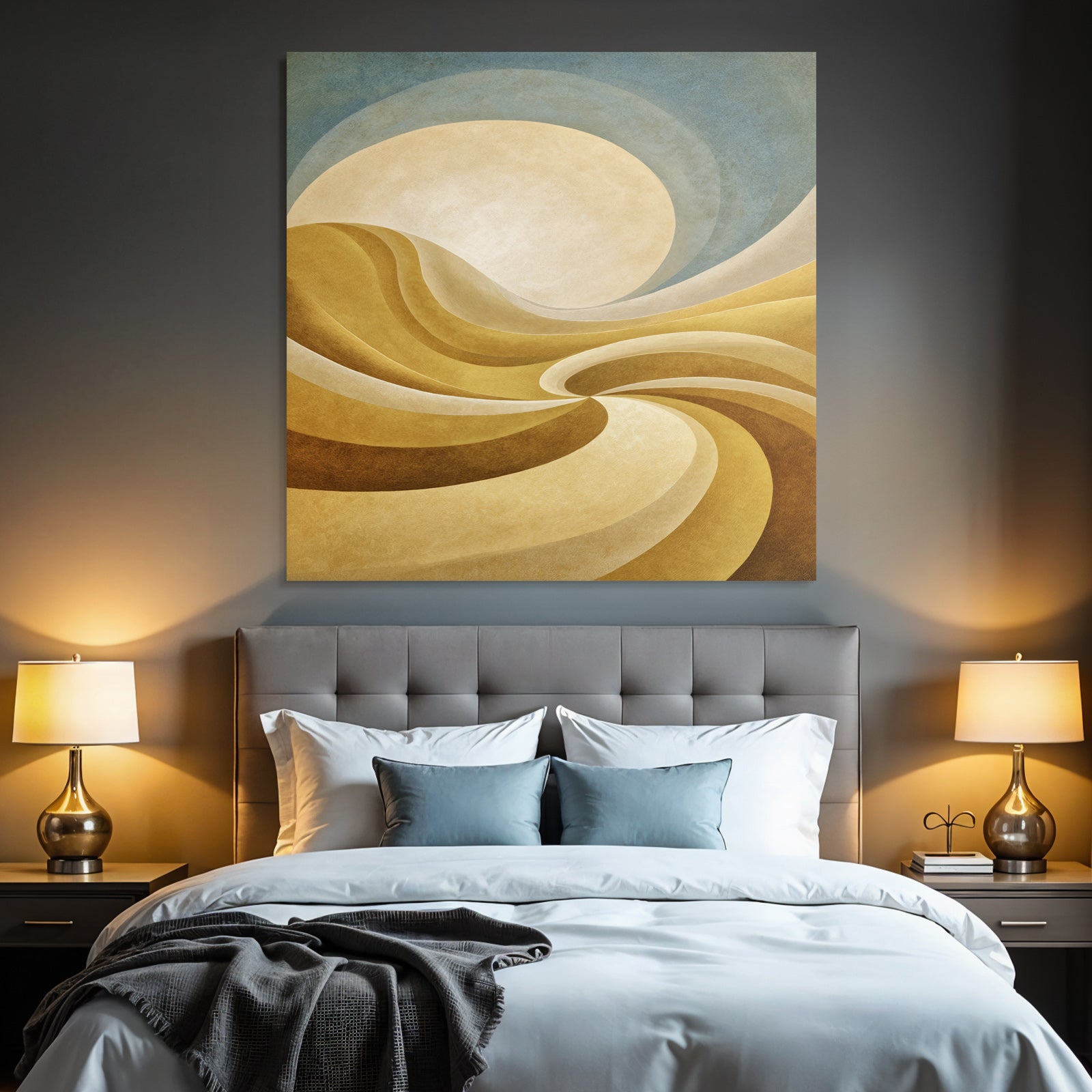 Yoga Meditation Abstrakte Landscape Gold Und Creme Mit Sonne | Yoga und Meditation | Themen und Hobbys