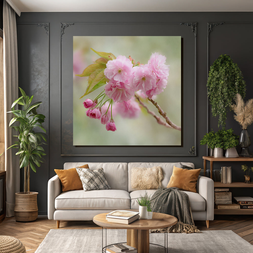 Zarter Zweig Mit Rosafarbenen Kirschblüten Und Knospen