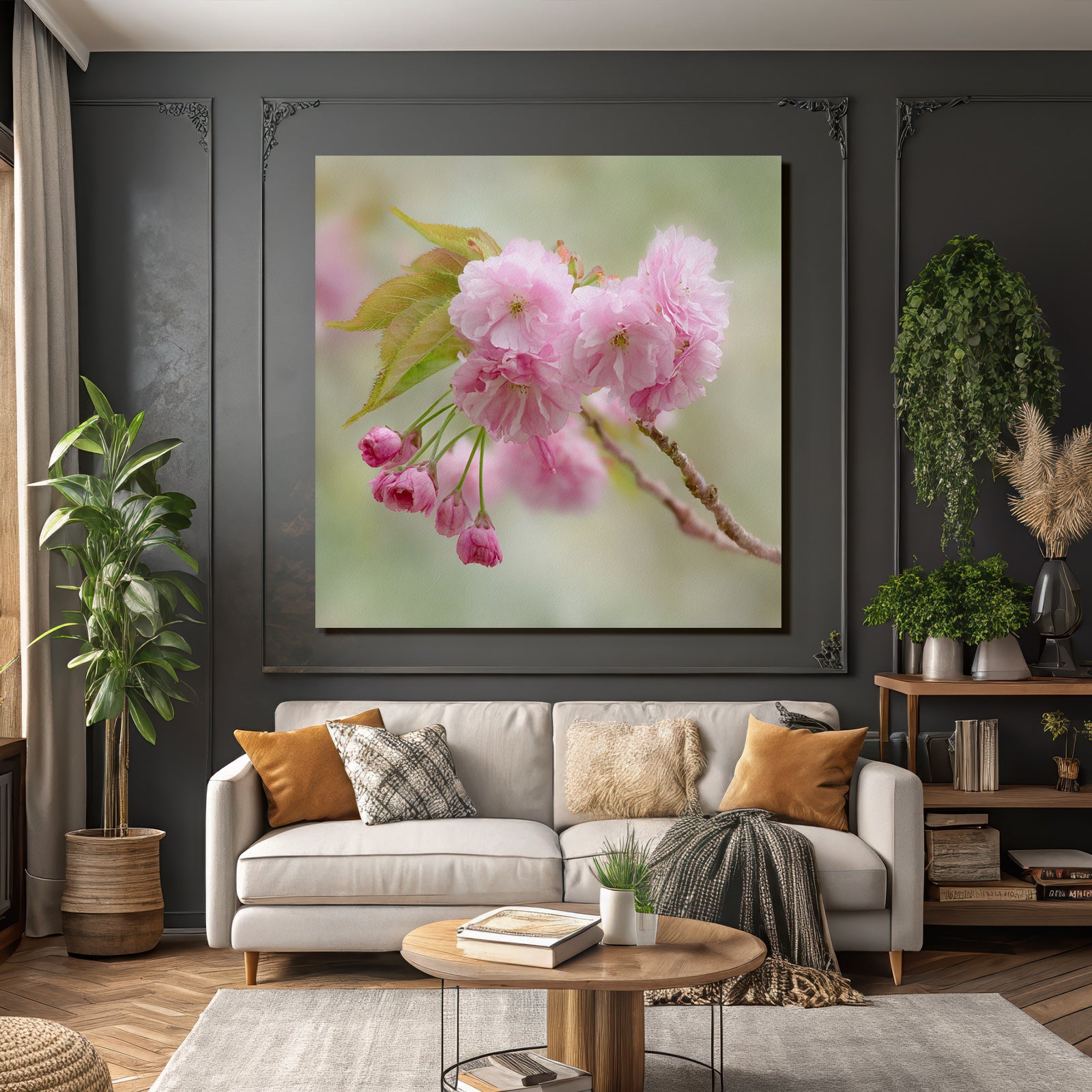 Zarter Zweig Mit Rosafarbenen Kirschblüten Und Knospen